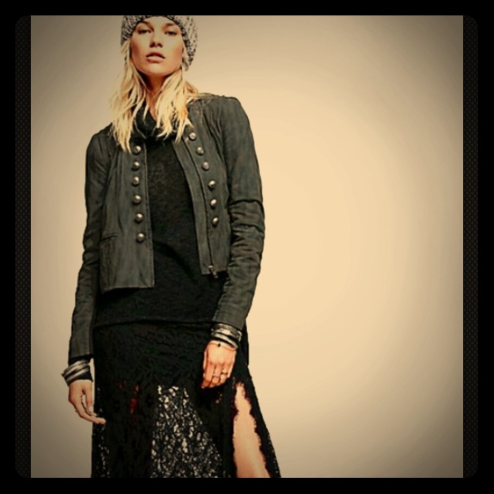 Free People Faux Femme Suede Gunmetal Band Jacket